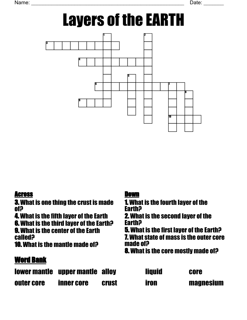 Layers of the EARTH Crossword
