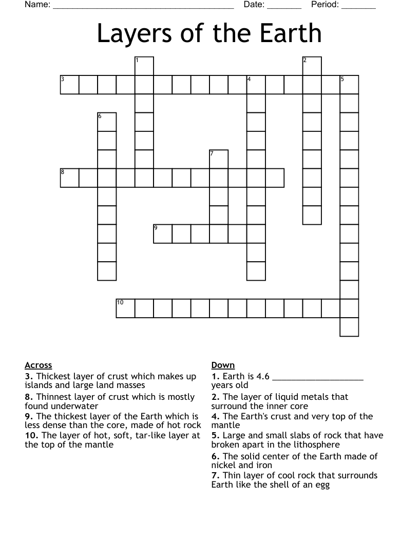 Layers of the Earth Crossword