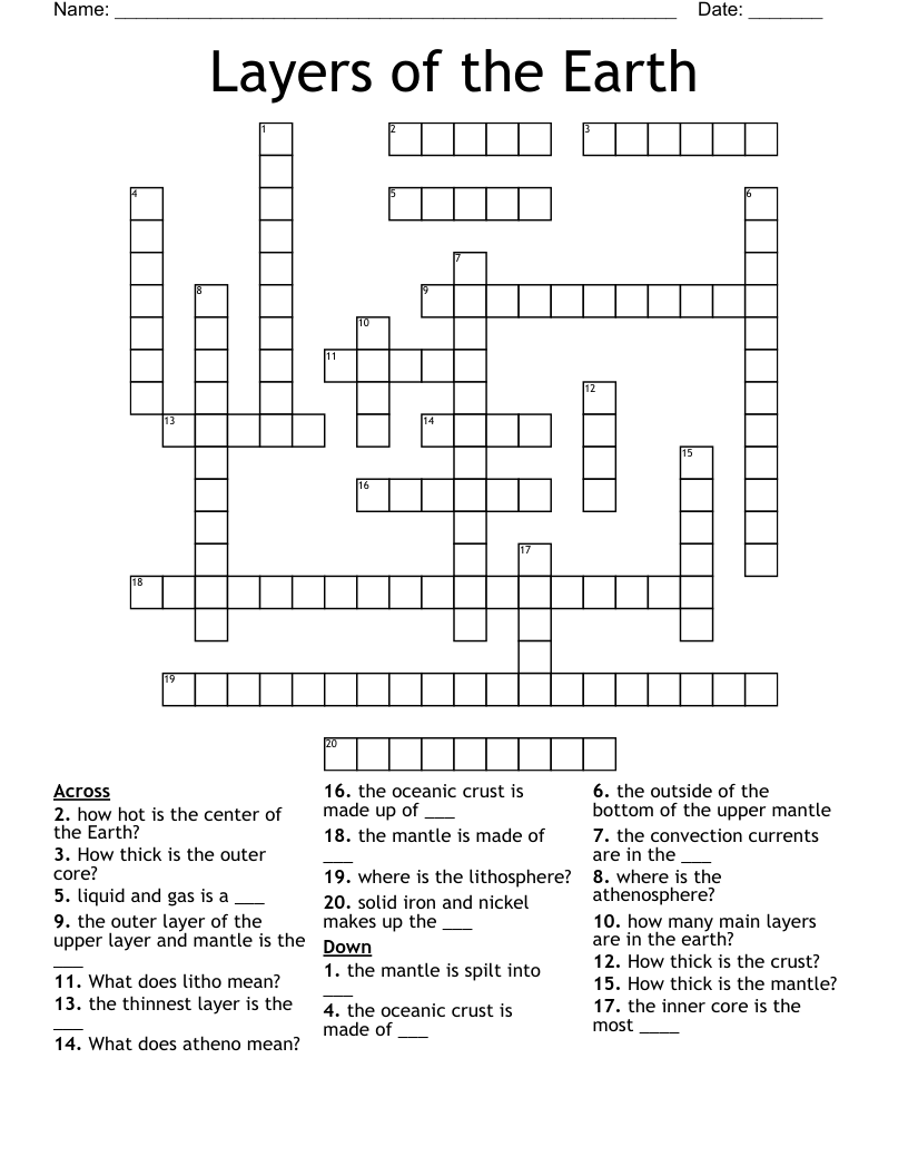 Layers of the Earth Crossword