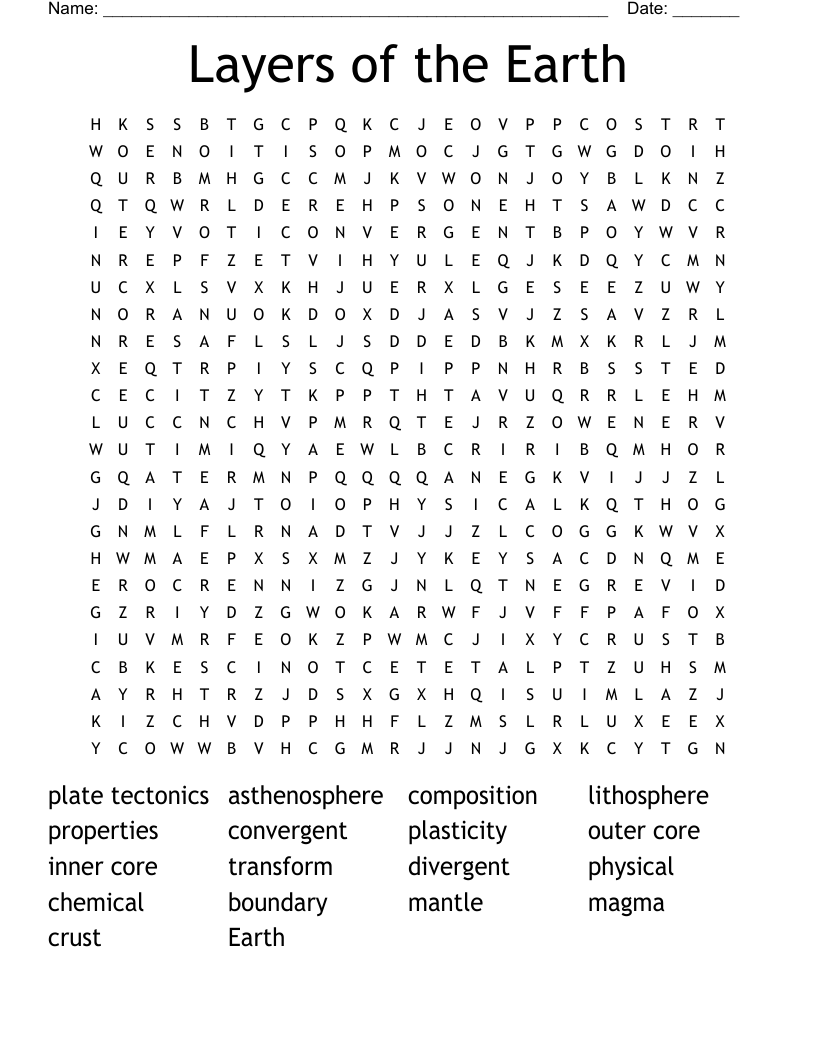 Layers of the Earth Word Search