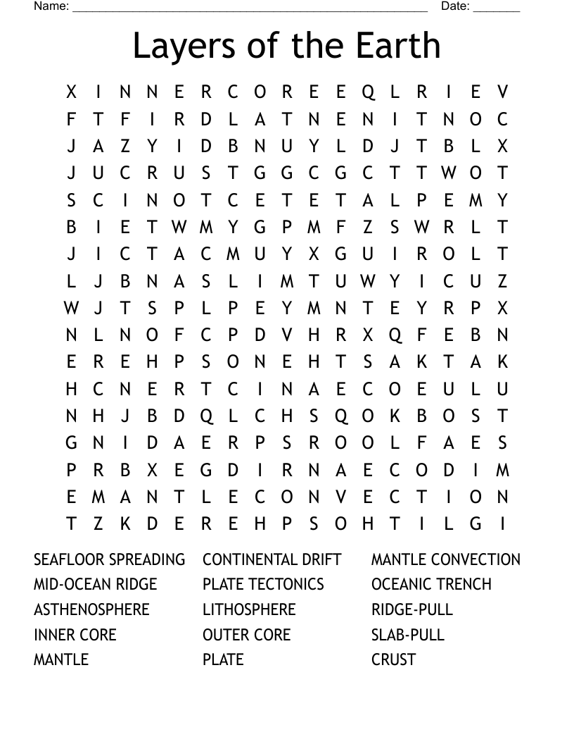 Layers of the Earth Word Search