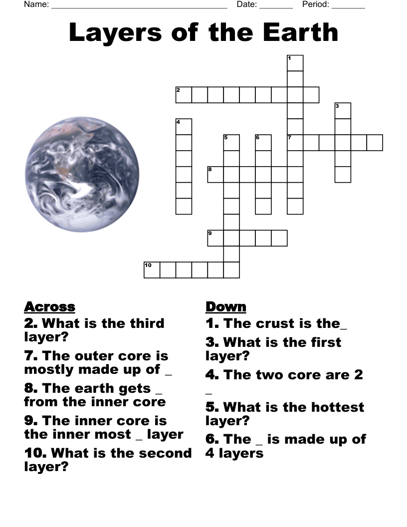 Layers of the Earth Crossword