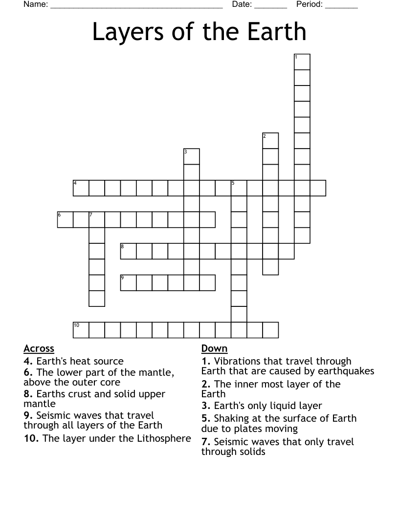 Layers of the Earth Crossword