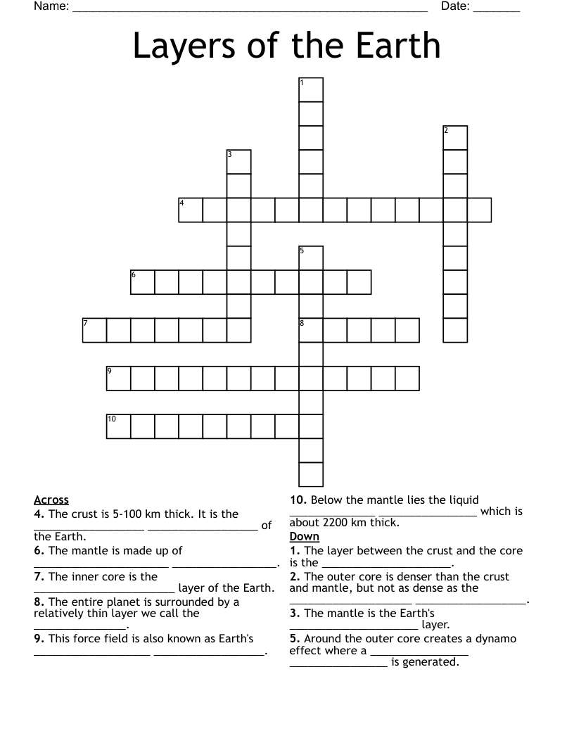 Layers of the Earth Crossword