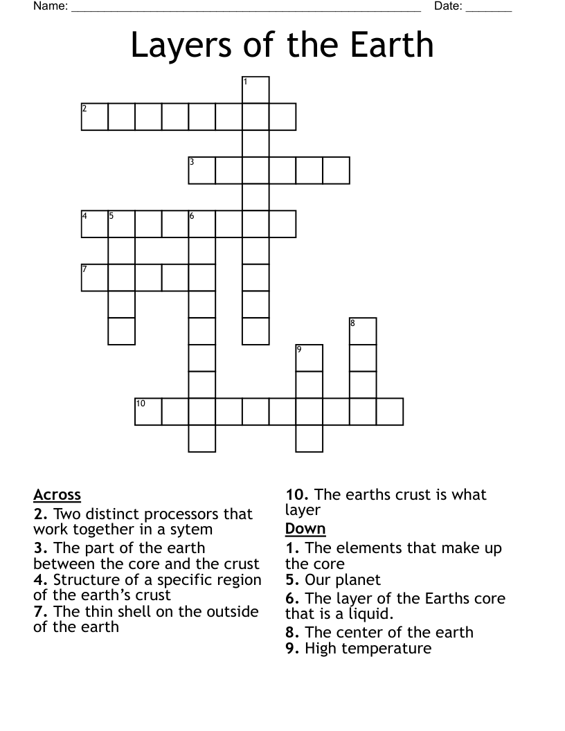 Layers of the Earth Crossword