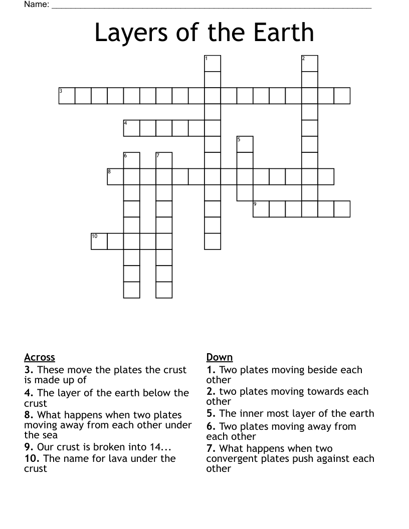 Layers of the Earth Crossword