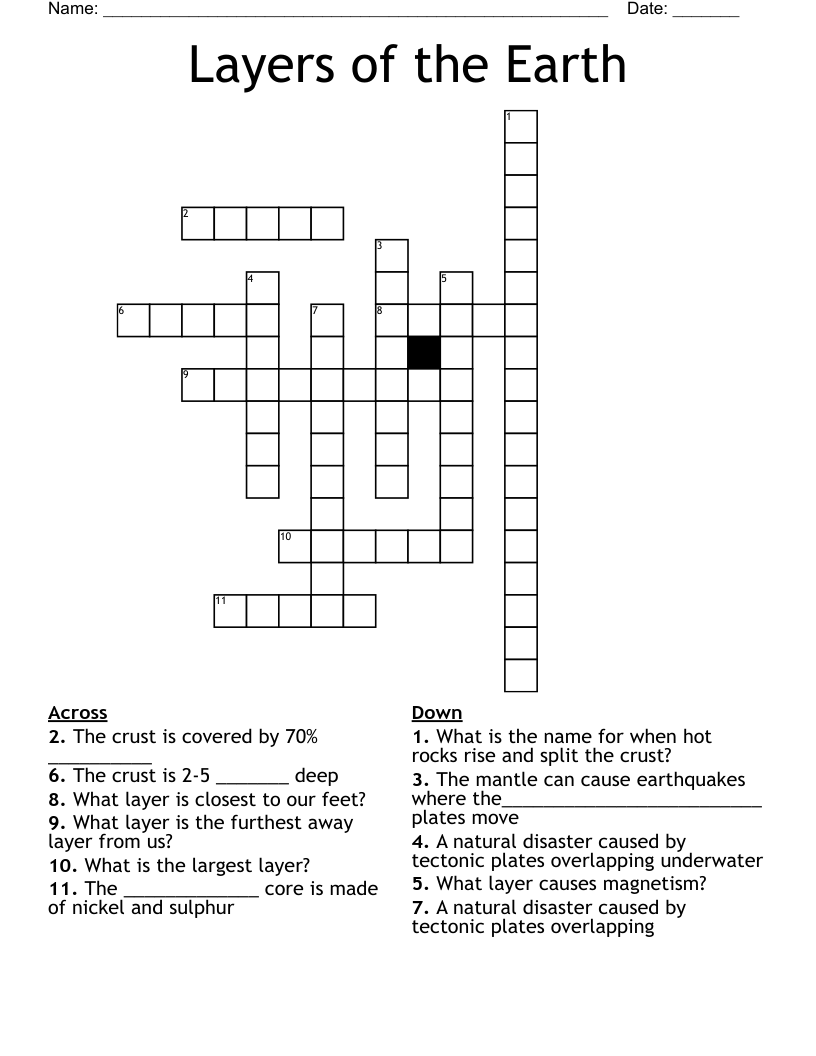 Layers of the Earth Crossword