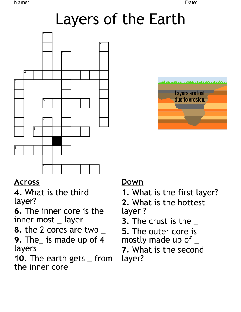Layers of the Earth Crossword