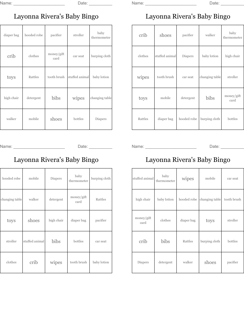 Layonna Rivera's Baby Bingo