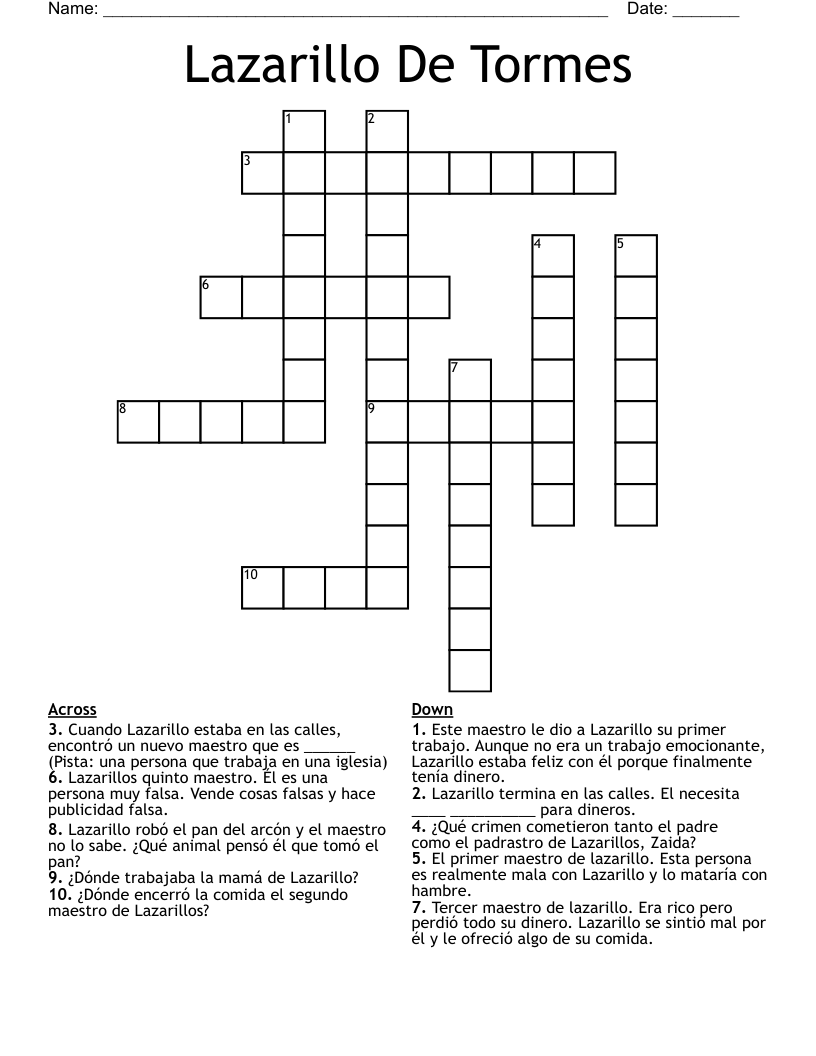 Lazarillo De Tormes Crossword