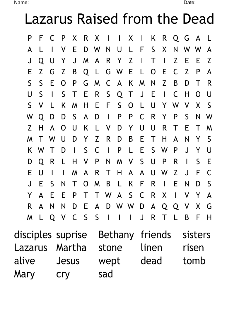 Lazarus Raised from the Dead Word Search