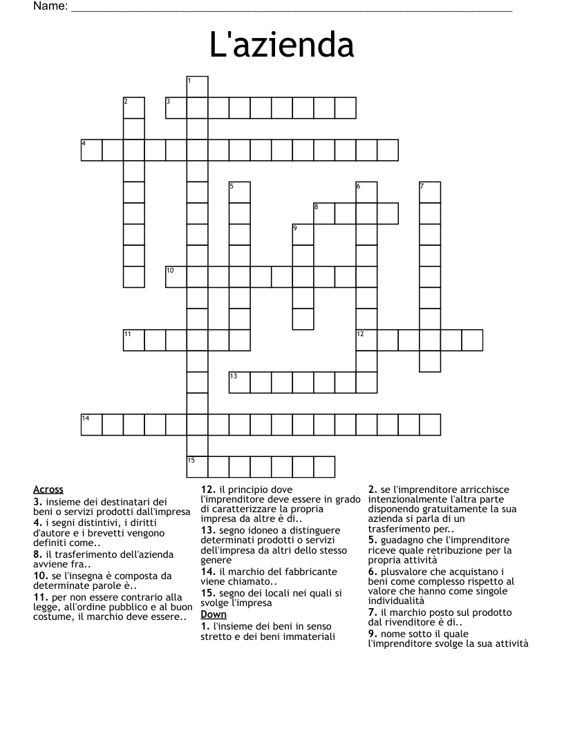 L'azienda Crossword