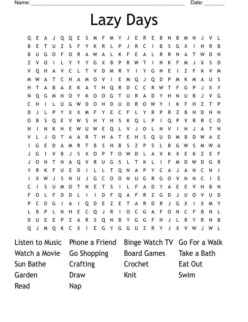 Lazy Days Word Search