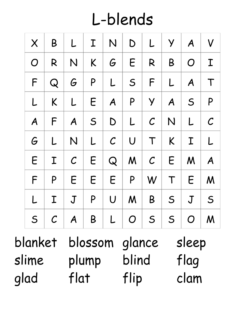 L-blends Word Search