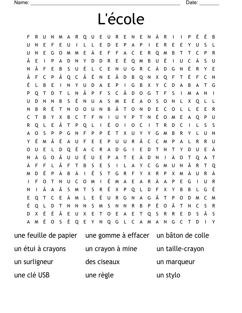 L'école Word Search