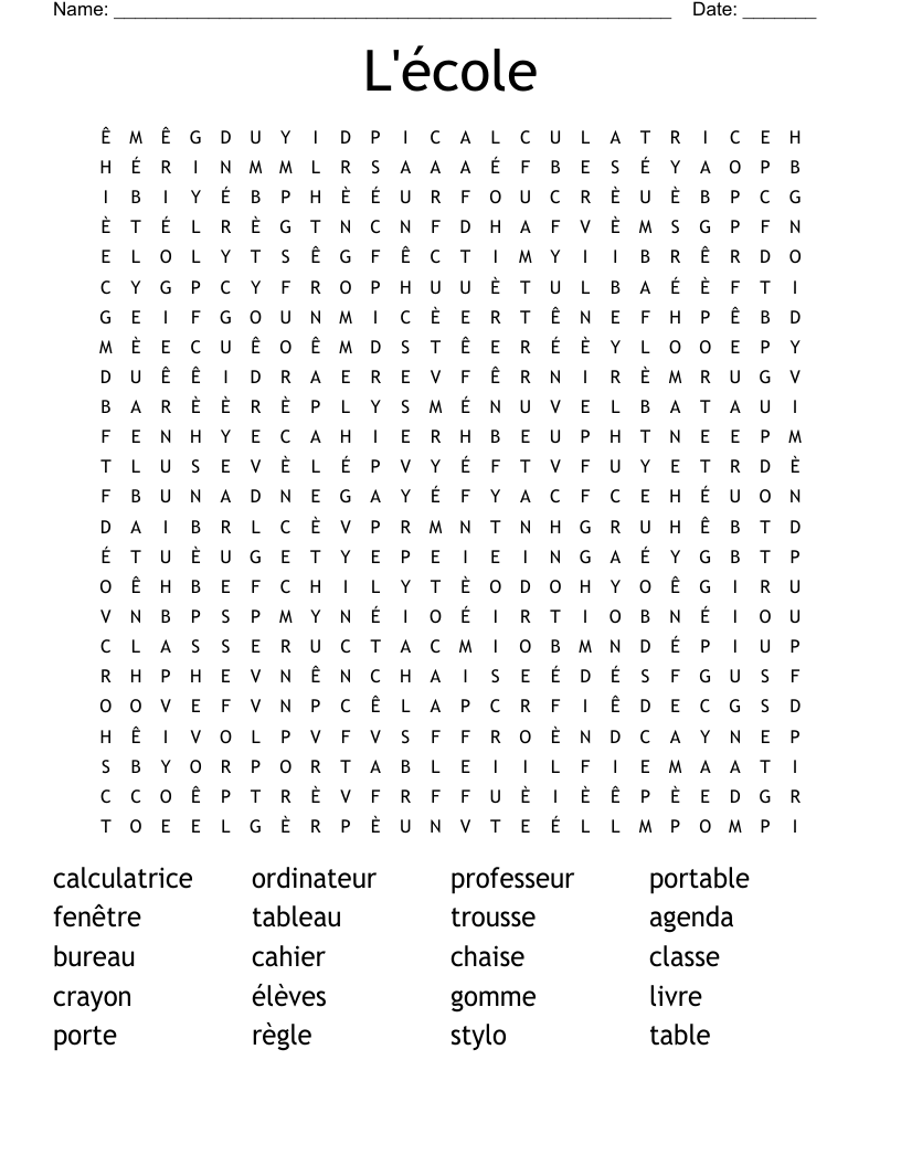 L'école Word Search