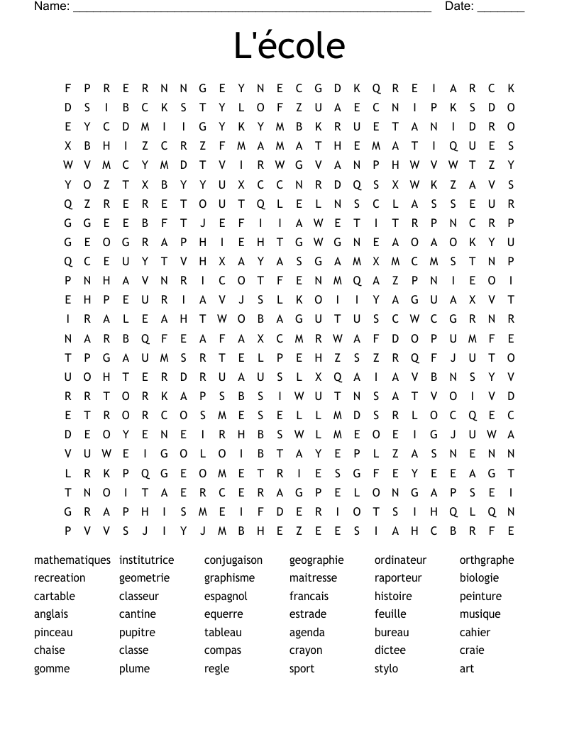 L'école Word Search