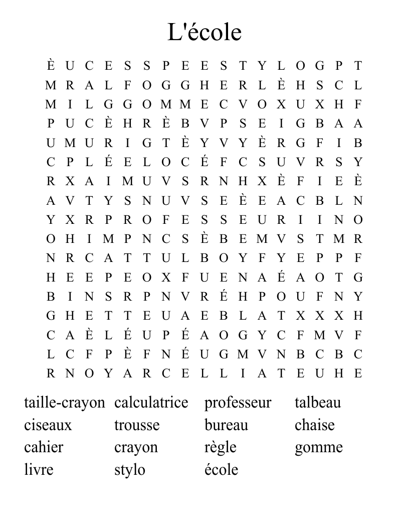 L'école Word Search