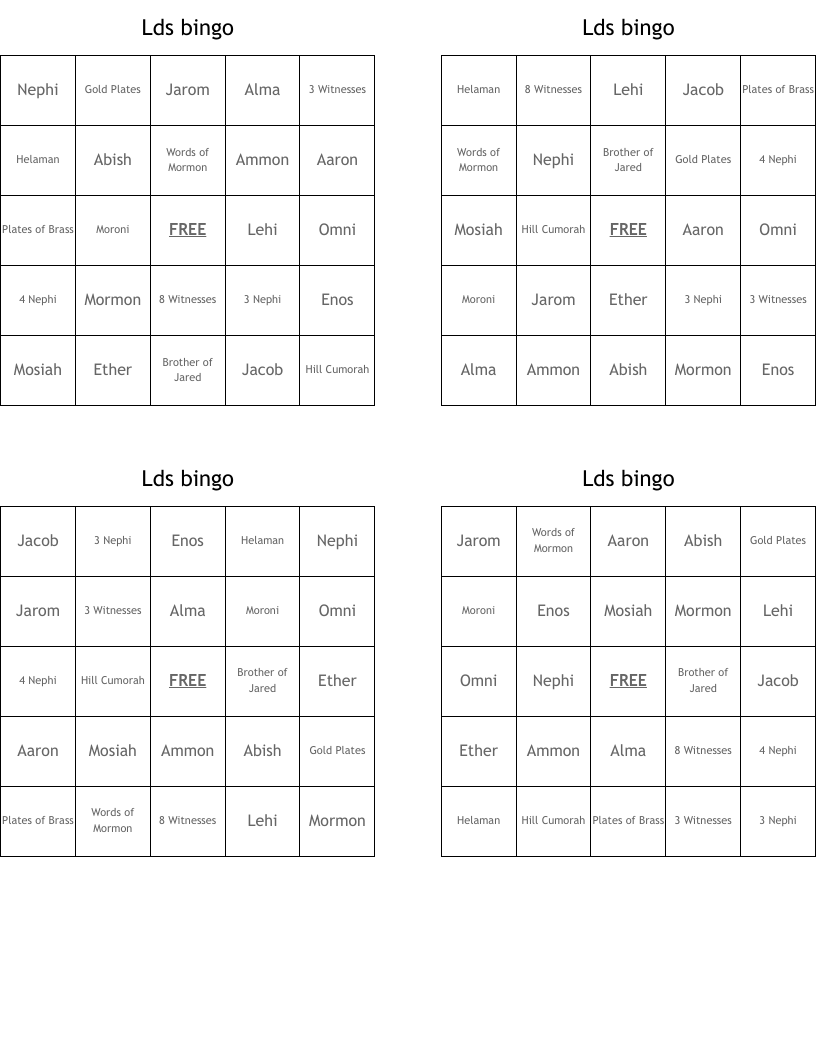 Lds bingo