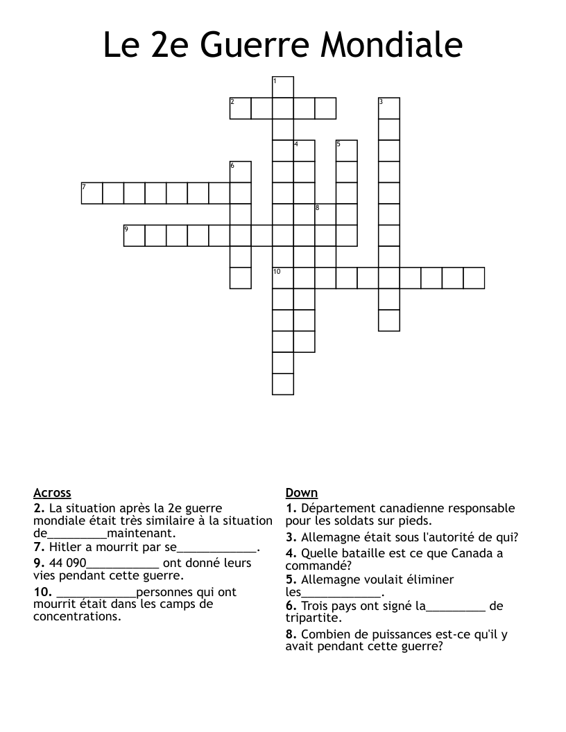 Le 2e Guerre Mondiale Crossword
