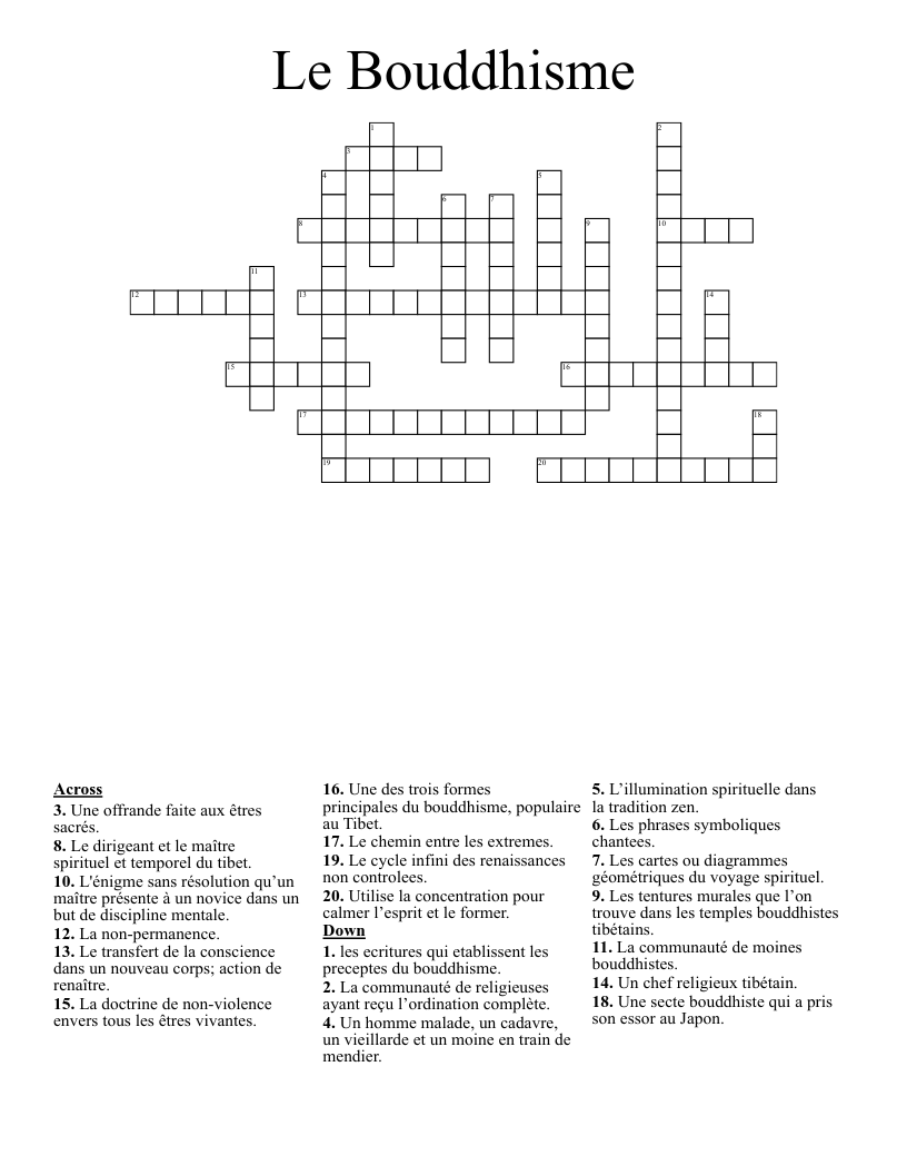 Le Bouddhisme Crossword