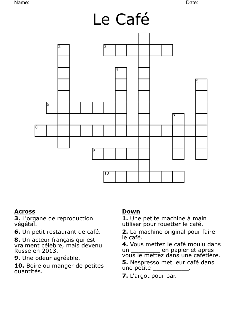 Le Café Crossword