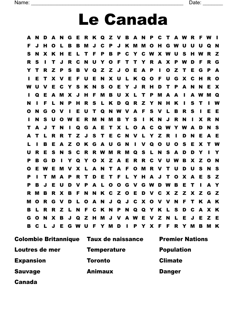 Le Canada Word Search