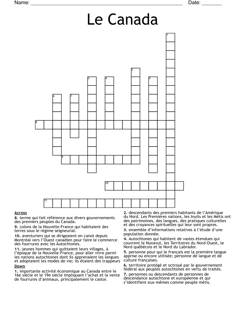 Le Canada Crossword