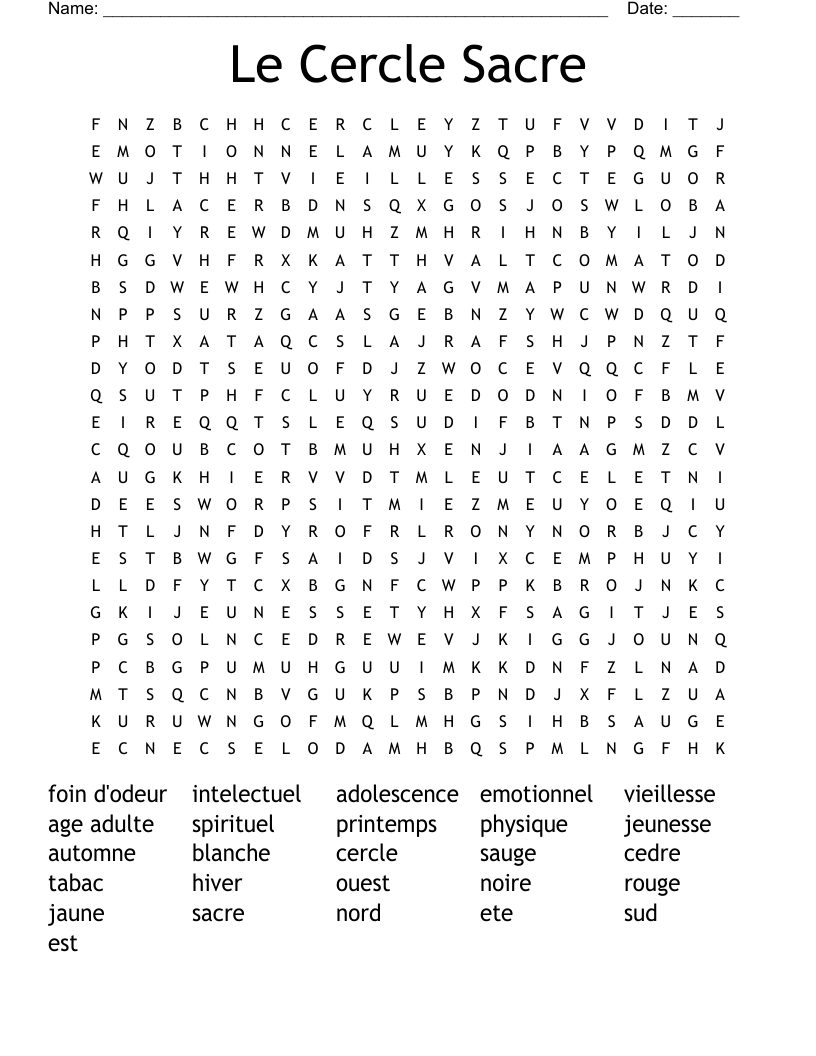 Le Cercle Sacre Word Search