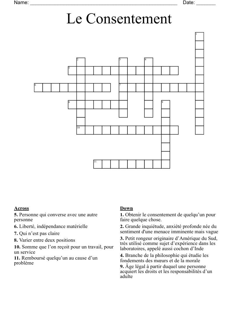 Le Consentement Crossword