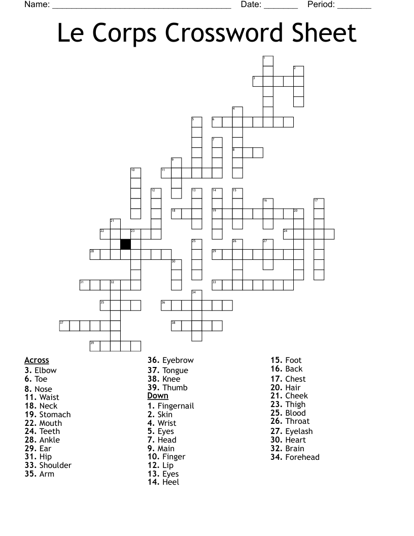 Le Corps Crossword Sheet