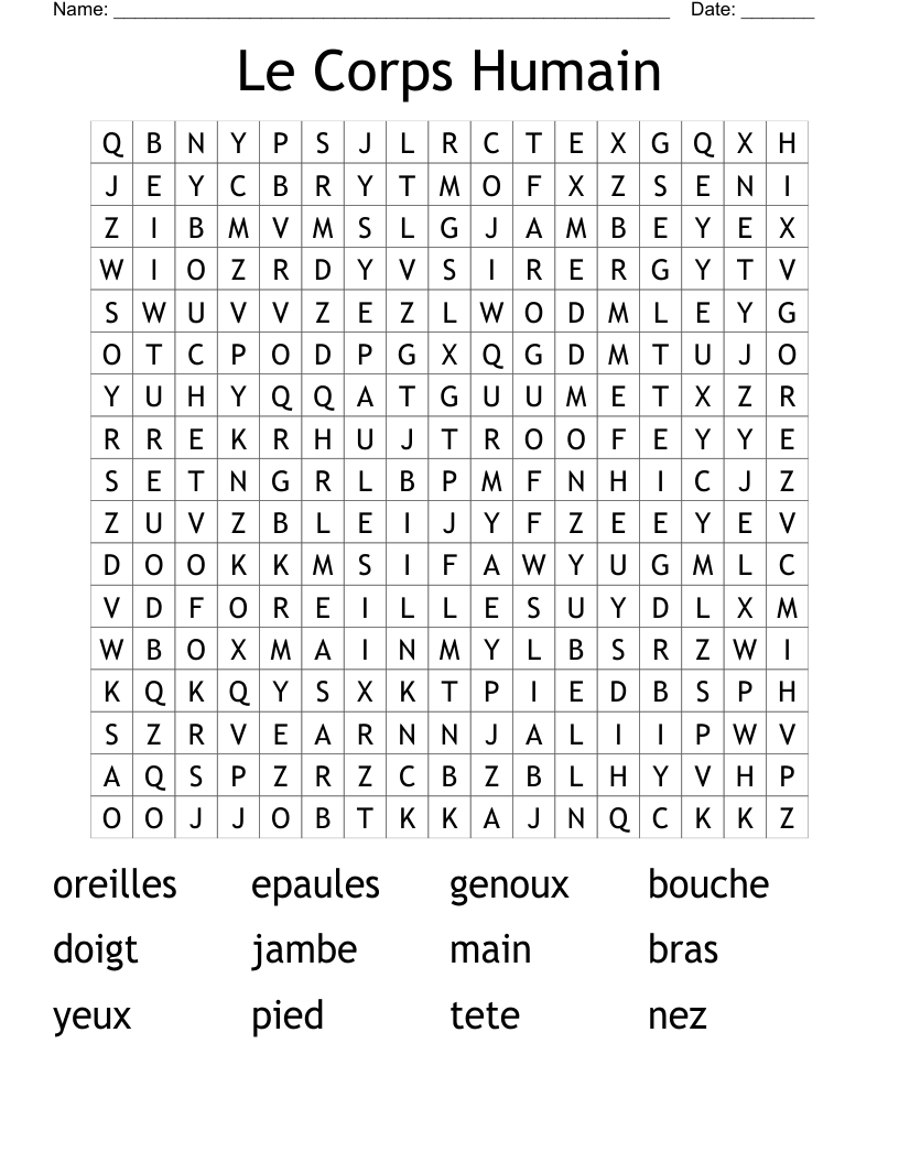 Le Corps Humain Word Search