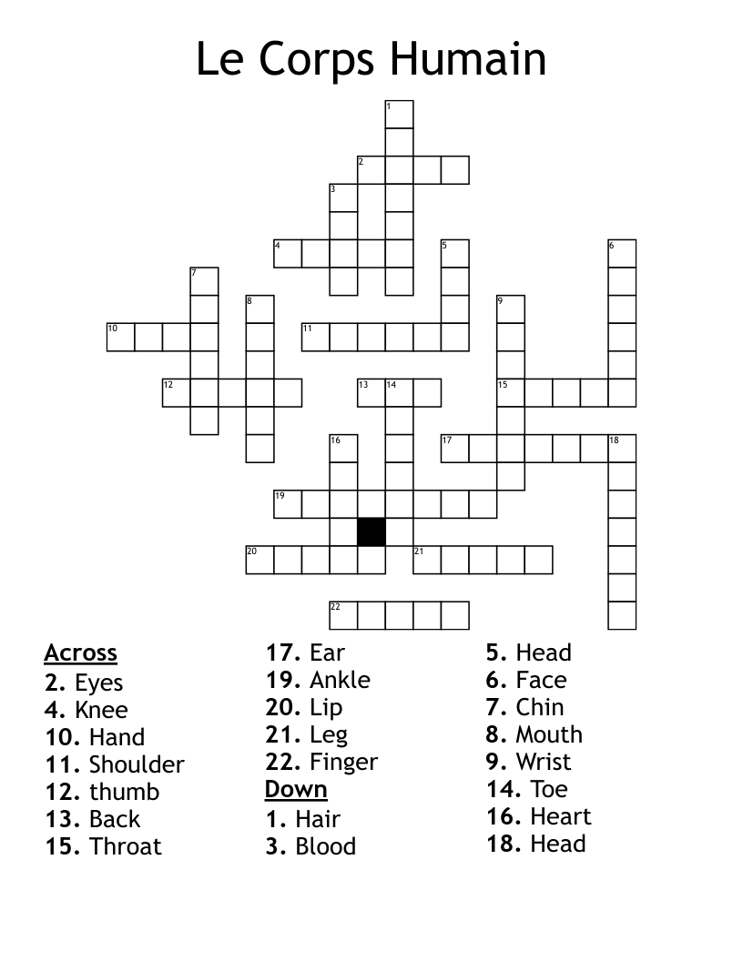 Le Corps Humain Crossword