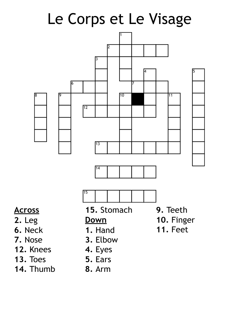 Le Corps et Le Visage Crossword