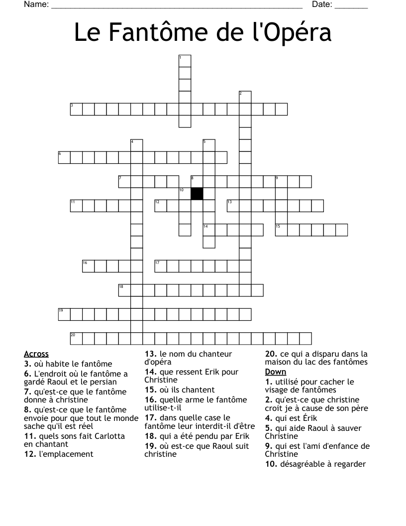Le Fantôme de l'Opéra Crossword