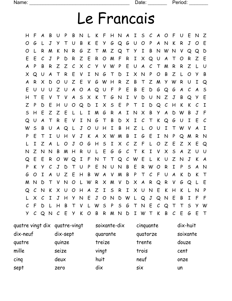 Le Francais Word Search