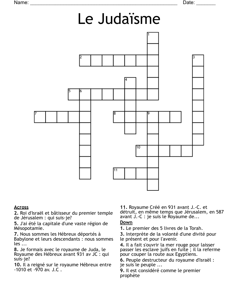 Le Judaïsme Crossword