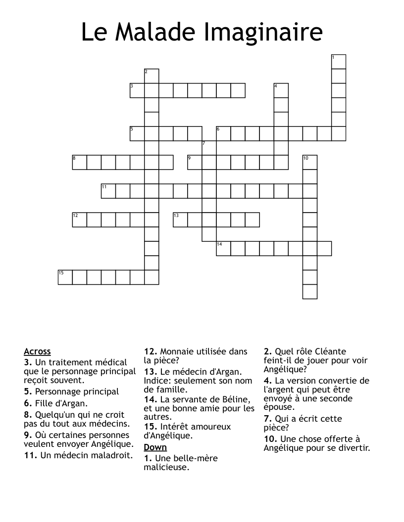 Le Malade Imaginaire Crossword