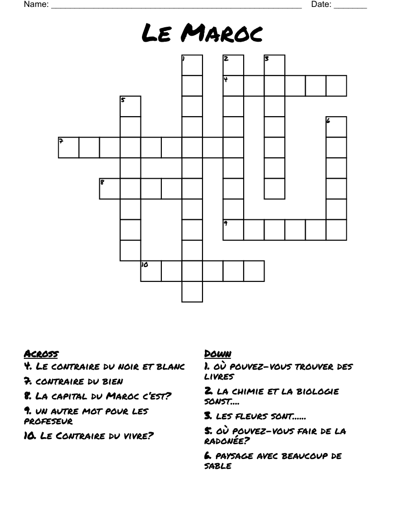 Le Maroc  Crossword