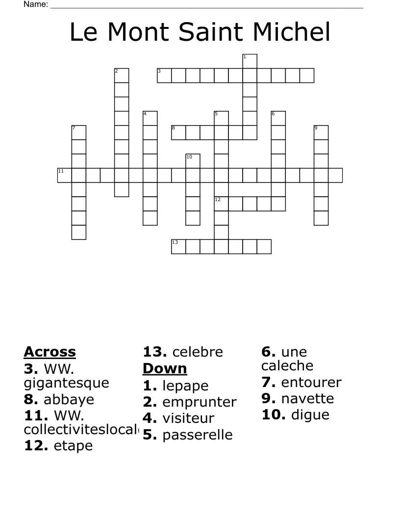 Le Mont Saint Michel Crossword