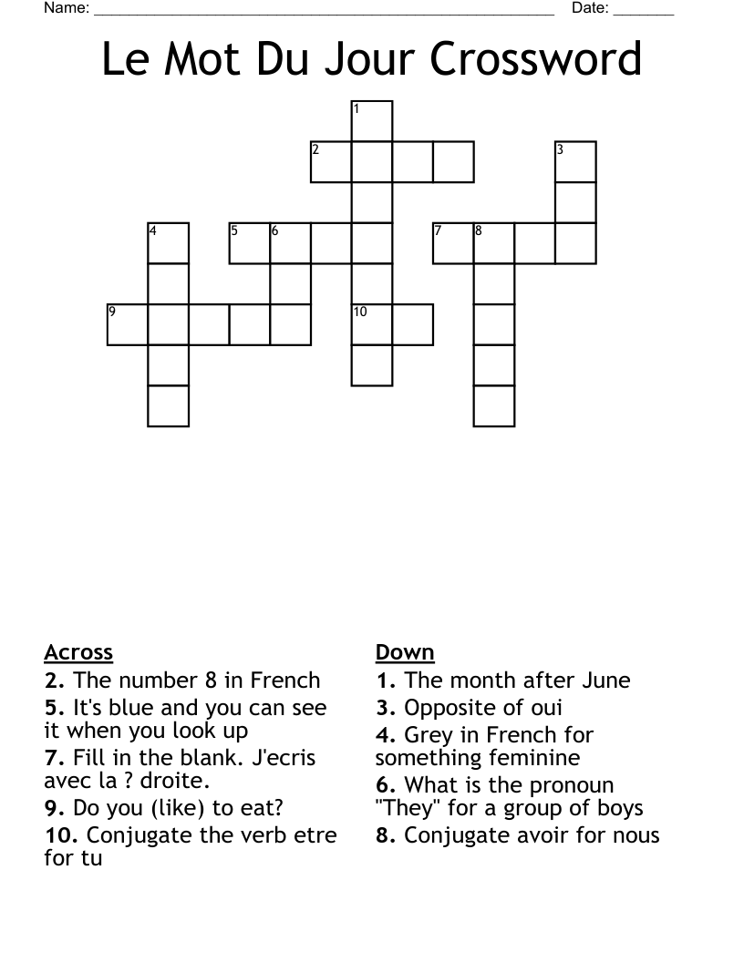 Le Mot Du Jour Crossword