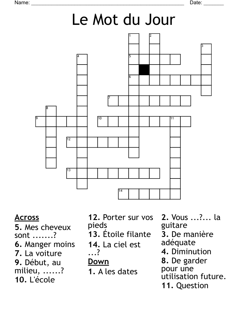 Le Mot du Jour Crossword