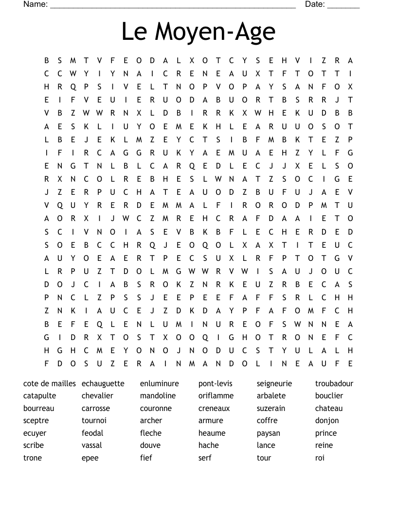 Le Moyen-Age Word Search
