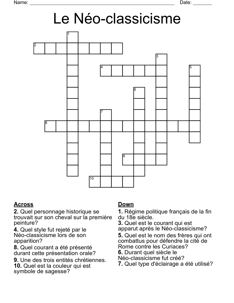 Le Néo-classicisme Crossword