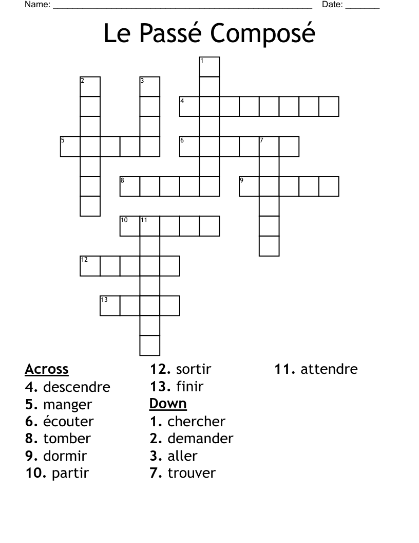 Le Passé Composé Crossword