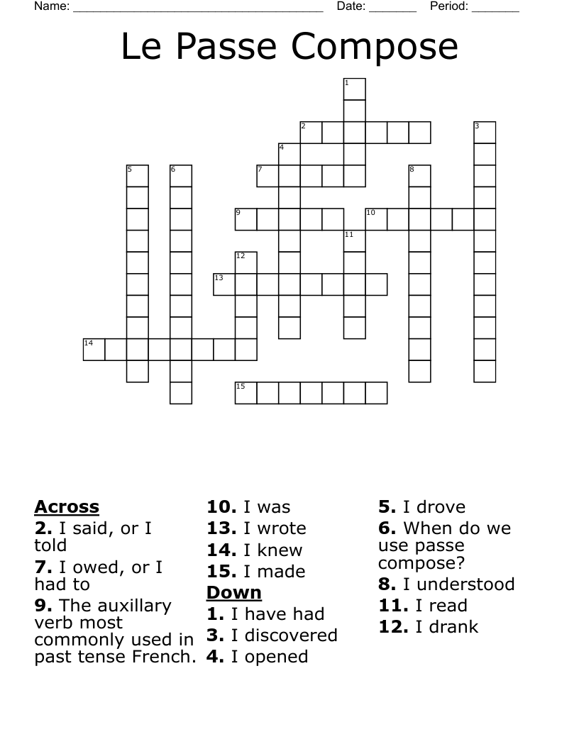 Le Passe Compose Crossword
