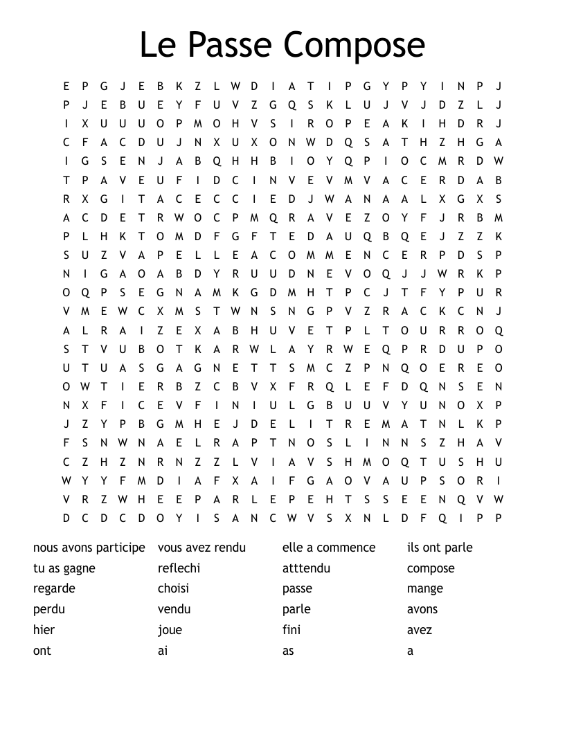 Le Passe Compose Word Search