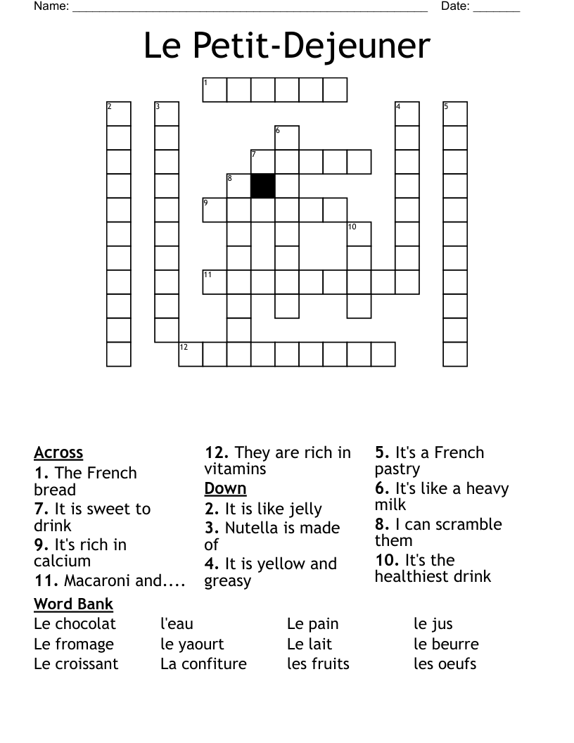 Le Petit-Dejeuner Crossword