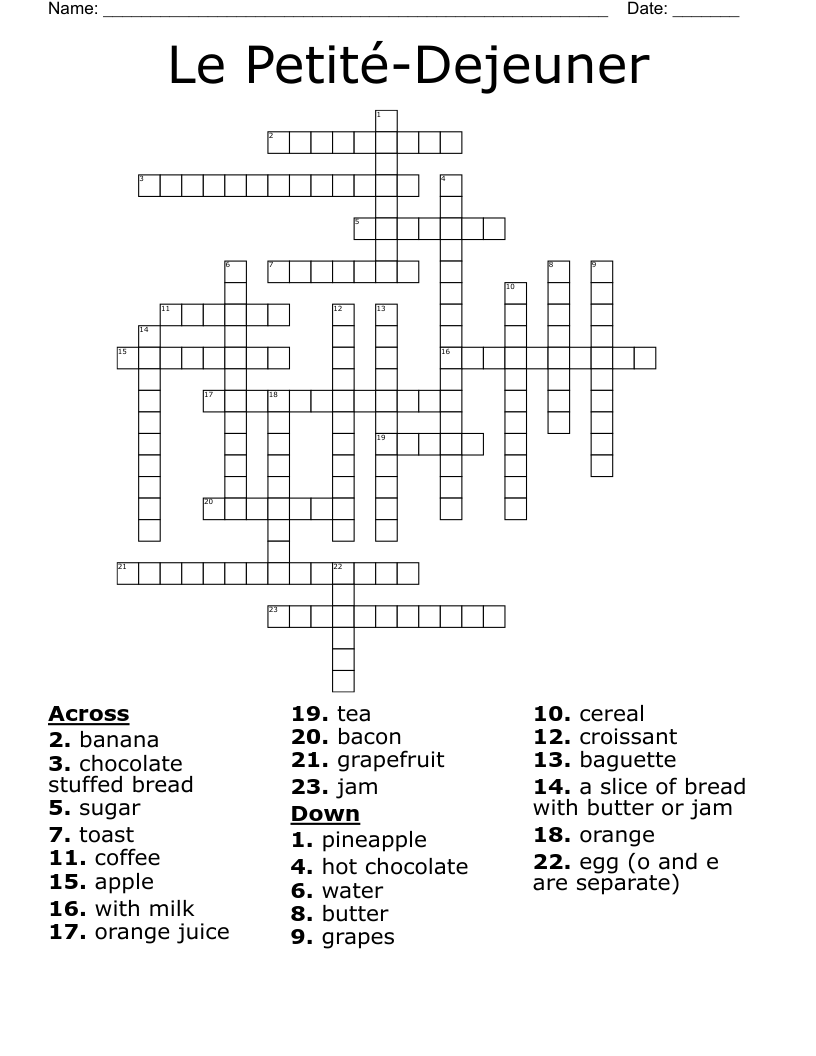 Le Petité-Dejeuner Crossword