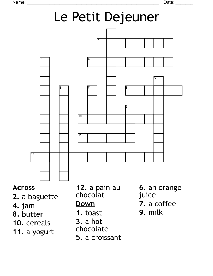 Le Petit Dejeuner Crossword